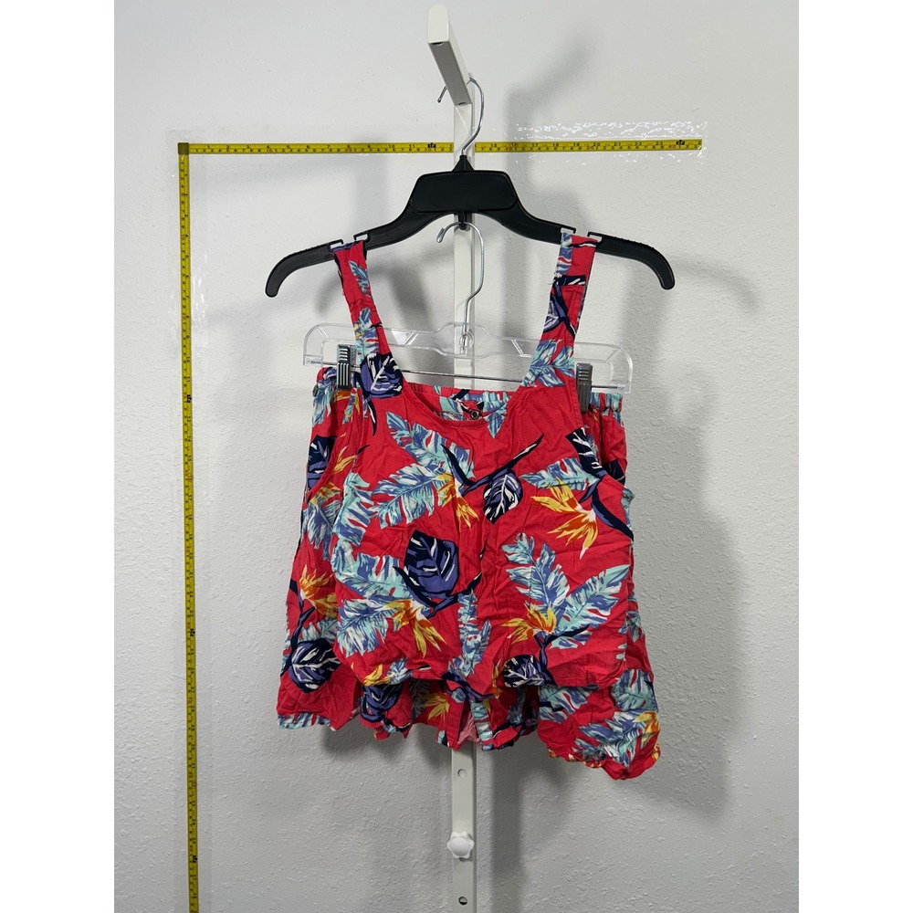 Roxy Womens 2 Piece Set Red Tropical Floral Crop Top Mini Skirt XS